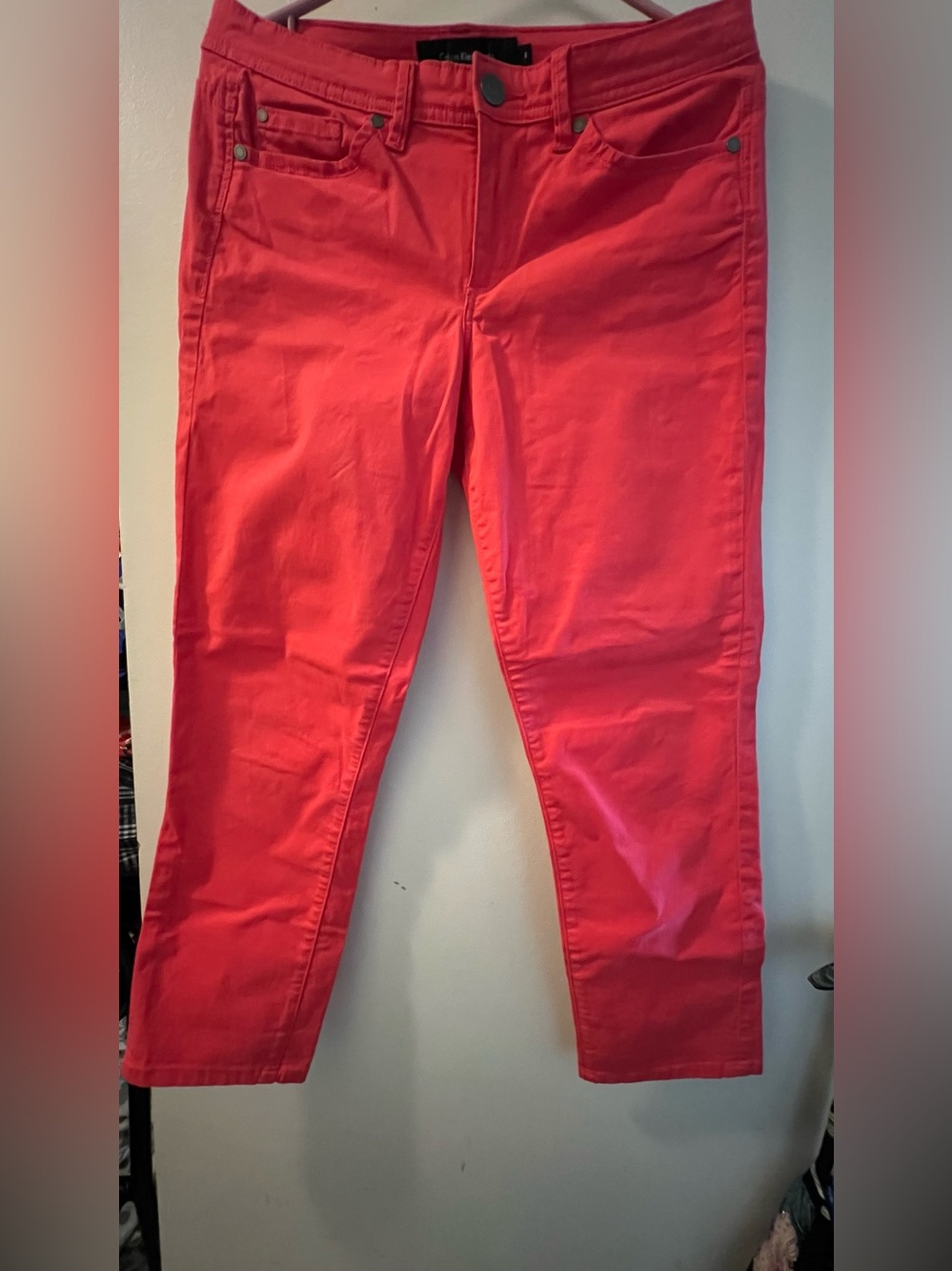 Calvin Klein Women's Coral-Red Skinny Jeans